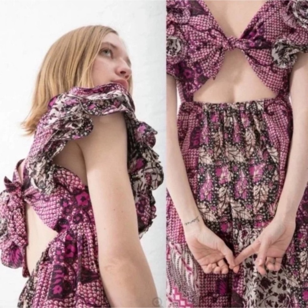ULLA JOHNSON Zoya Silk Floral Dress Sz 12 - Picture 4 of 4